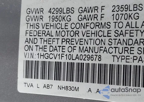 2020 Honda Accord Lx из США, поврежденный, VIN 1HGCV1F10LA029678